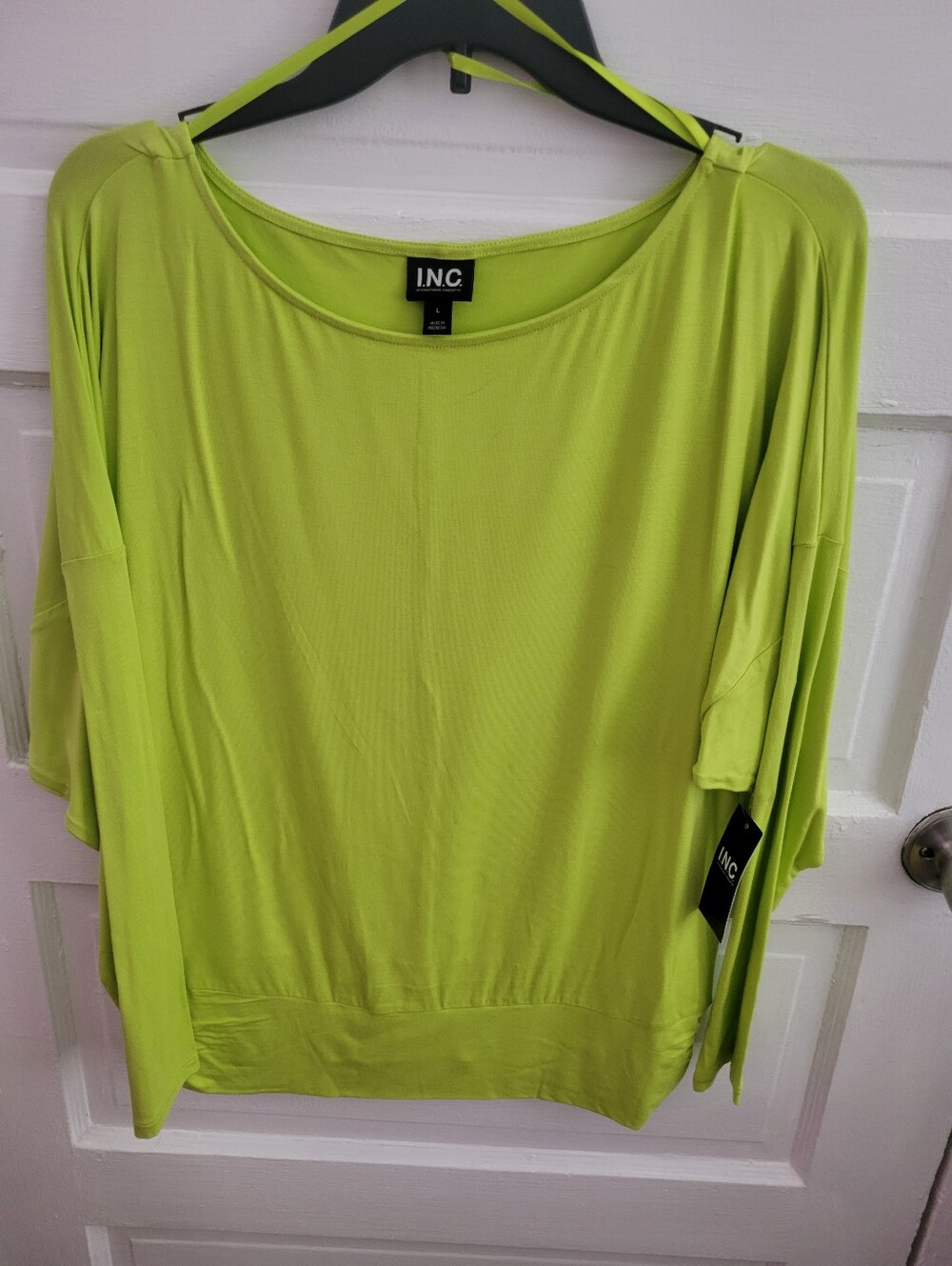 INC International Concepts Bright Lime Green Dolman Sleeve Tunic
